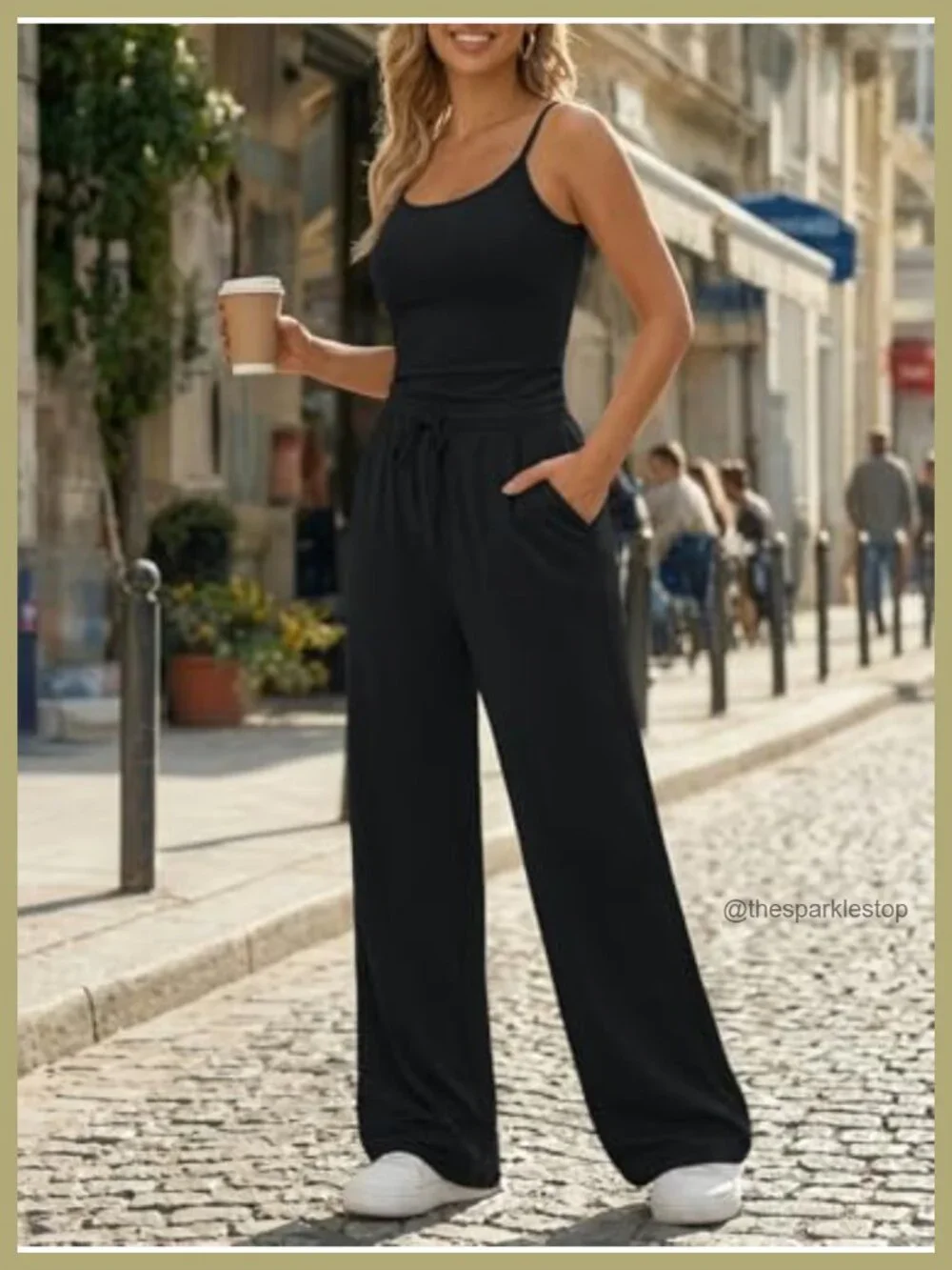 Womens 2 Piece Lounge Set Camisole Top Wide Leg Pants Resort Wear Travel Outfit
